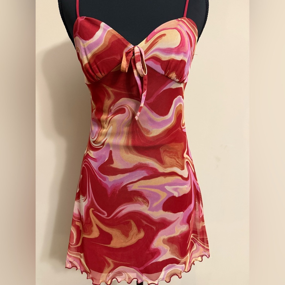Urban Outfitters Pink and Red Swirl Mini Dress